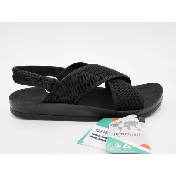 Aerothotic Sandals Womens 10 Black Mesh Slingback Open Toe Comfort Hook & Loop - Picture 4 of 10